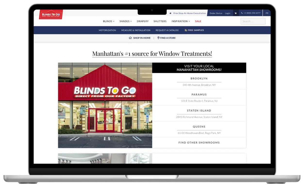 After: store finder as a dense, text-only list of locations grouped by state